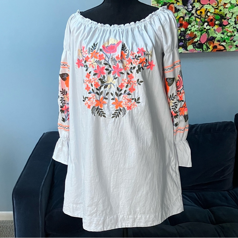✨ Free People Fleur Du Jour Embroidered Off-The-Shoulder Mini Dress ✨ - Picture 3 of 13